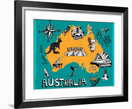 Illustrated Map of Australia-Daria_I-Framed Art Print