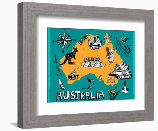 Illustrated Map of Australia-Daria_I-Framed Art Print