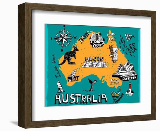 Illustrated Map of Australia-Daria_I-Framed Art Print