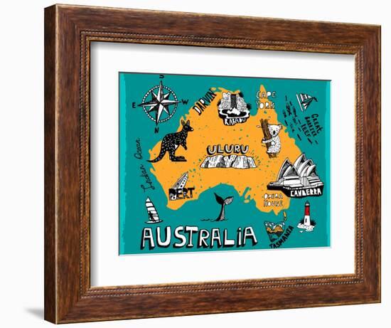 Illustrated Map of Australia-Daria_I-Framed Art Print