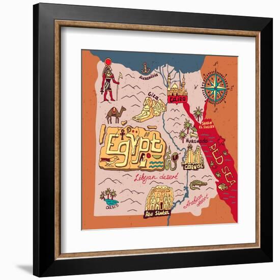 Illustrated Map of Egypt-Daria_I-Framed Art Print