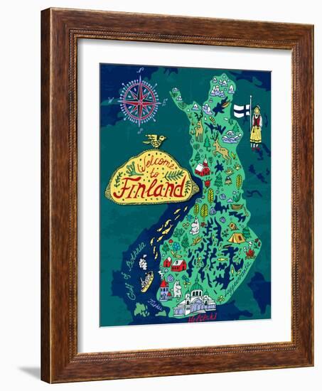 Illustrated Map of Finland. Travels-Daria_I-Framed Art Print