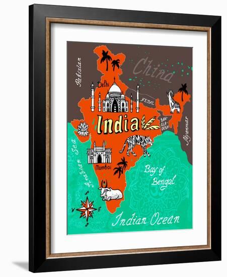 Illustrated Map of India-Daria_I-Framed Art Print