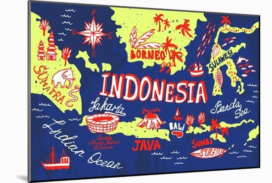 Illustrated Map of Indonesia-Daria_I-Mounted Art Print