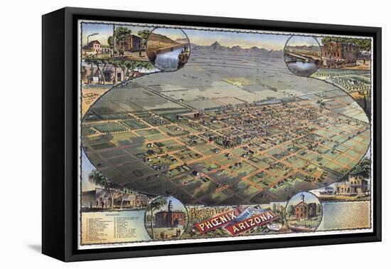 Illustrated Map Of Phoenix With Legend 1885-Vintage Lavoie-Framed Premier Image Canvas