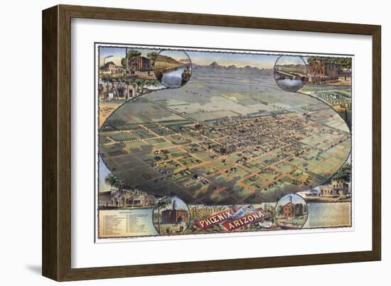 Illustrated Map Of Phoenix With Legend 1885-Vintage Lavoie-Framed Giclee Print