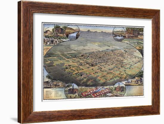 Illustrated Map Of Phoenix With Legend 1885-Vintage Lavoie-Framed Giclee Print