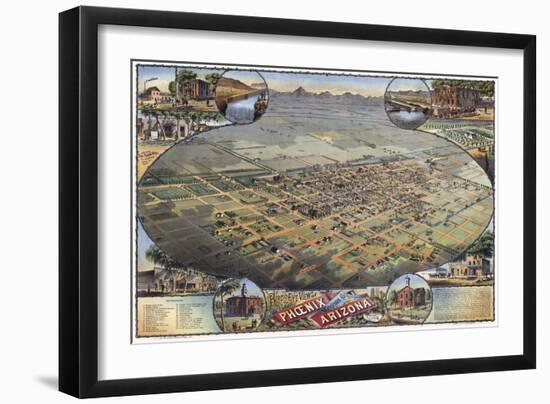 Illustrated Map Of Phoenix With Legend 1885-Vintage Lavoie-Framed Giclee Print