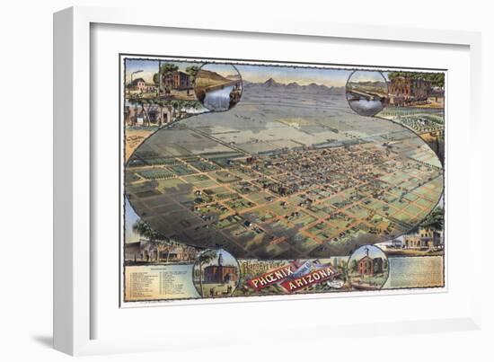 Illustrated Map Of Phoenix With Legend 1885-Vintage Lavoie-Framed Giclee Print