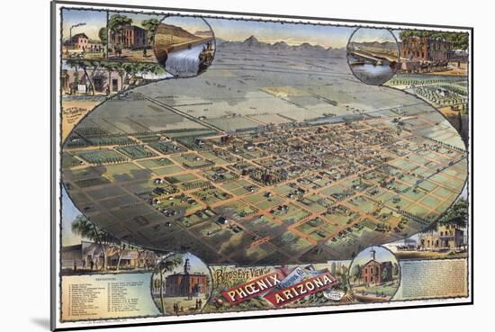 Illustrated Map Of Phoenix With Legend 1885-Vintage Lavoie-Mounted Giclee Print