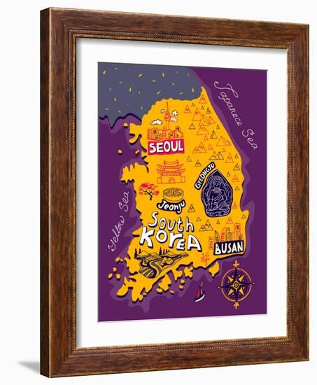 Illustrated Map of South Korea-Daria_I-Framed Art Print