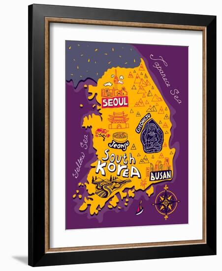 Illustrated Map of South Korea-Daria_I-Framed Art Print