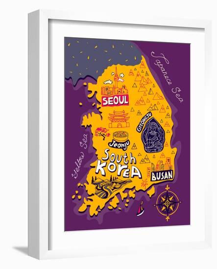 Illustrated Map of South Korea-Daria_I-Framed Art Print