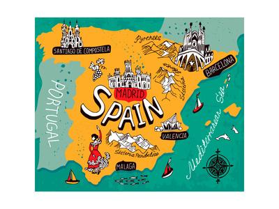 Illustrated Map Of Spain Art Print Daria I Art Com