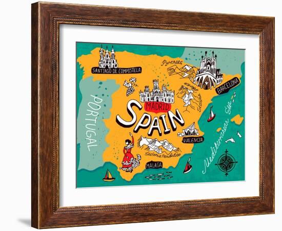 Illustrated Map of Spain-Daria_I-Framed Art Print