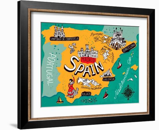 Illustrated Map of Spain-Daria_I-Framed Art Print