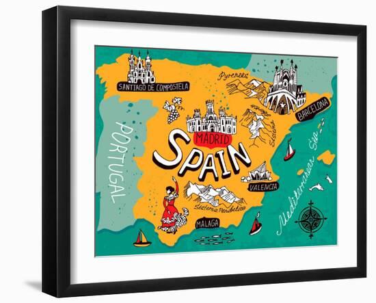 Illustrated Map of Spain-Daria_I-Framed Art Print