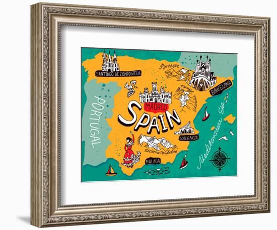 Illustrated Map of Spain-Daria_I-Framed Art Print