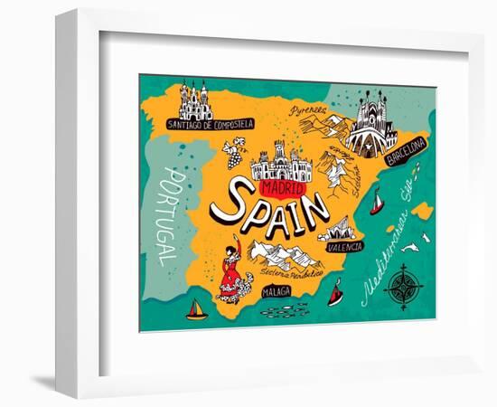 Illustrated Map of Spain-Daria_I-Framed Art Print