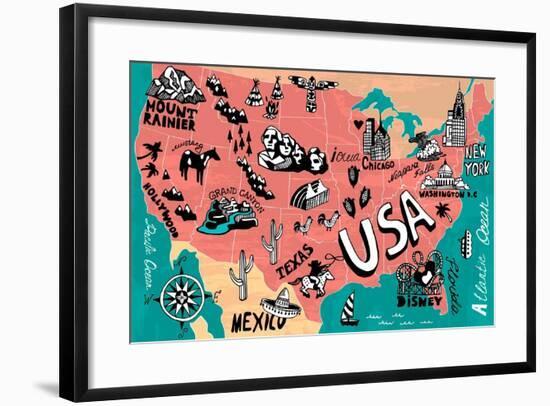 Illustrated Map of USA-Daria_I-Framed Art Print