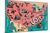 Illustrated Map of USA-Daria_I-Mounted Art Print