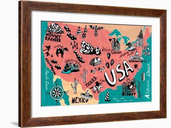 Illustrated Map of USA-Daria_I-Framed Art Print