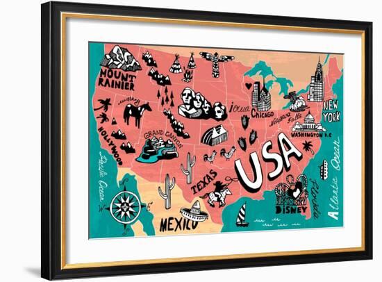 Illustrated Map of USA-Daria_I-Framed Art Print