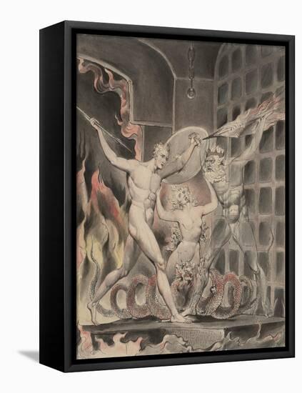 Illustration 2 to Milton's Paradise Lost : Satan, Sin, and Death: Satan Comes to the Gates of Hell,-William Blake-Framed Premier Image Canvas