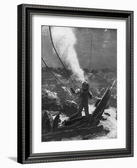 Illustration Based on the First Underwater Photograph of a Diver-null-Framed Photographic Print