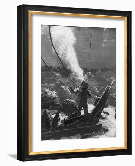 Illustration Based on the First Underwater Photograph of a Diver-null-Framed Photographic Print