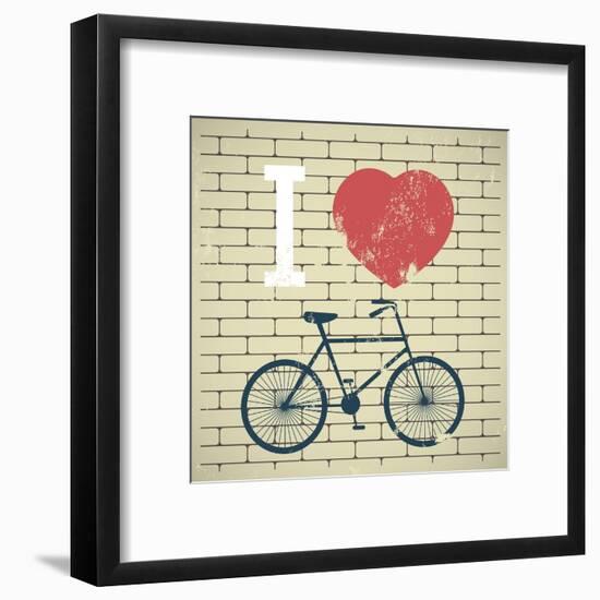 Illustration Bicycle over Grunge Brick Wall. I Love My Bicycle-AnnaKukhmar-Framed Art Print