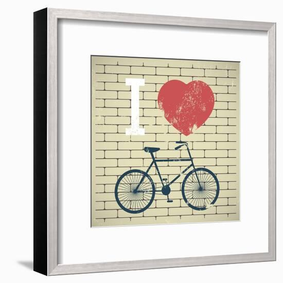 Illustration Bicycle over Grunge Brick Wall. I Love My Bicycle-AnnaKukhmar-Framed Art Print