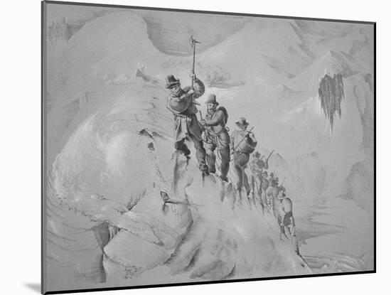 Illustration Depicting Expedition Members Ascending Mont Blanc-null-Mounted Giclee Print