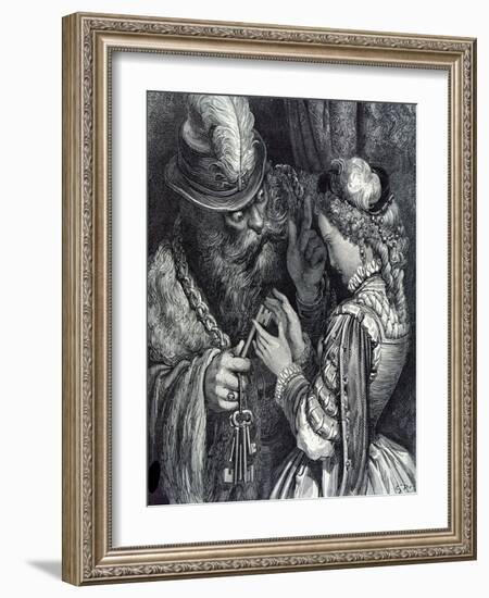 Illustration for 'Bluebeard' by Charles Perrault (1628-1703) 1893-Gustave Doré-Framed Giclee Print