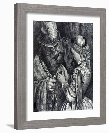 Illustration for 'Bluebeard' by Charles Perrault (1628-1703) 1893-Gustave Doré-Framed Giclee Print