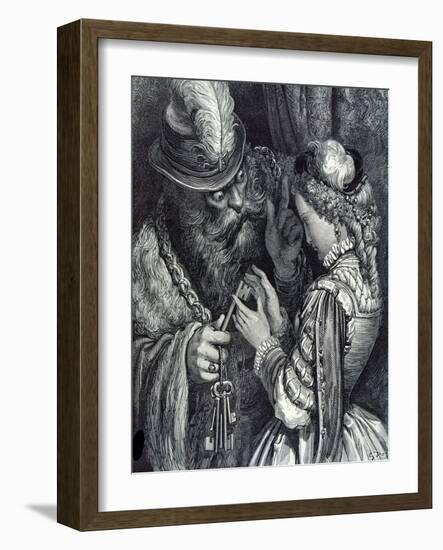 Illustration for 'Bluebeard' by Charles Perrault (1628-1703) 1893-Gustave Doré-Framed Giclee Print