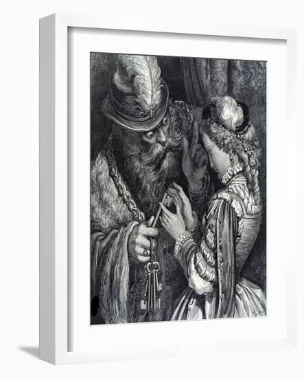 Illustration for 'Bluebeard' by Charles Perrault (1628-1703) 1893-Gustave Doré-Framed Giclee Print