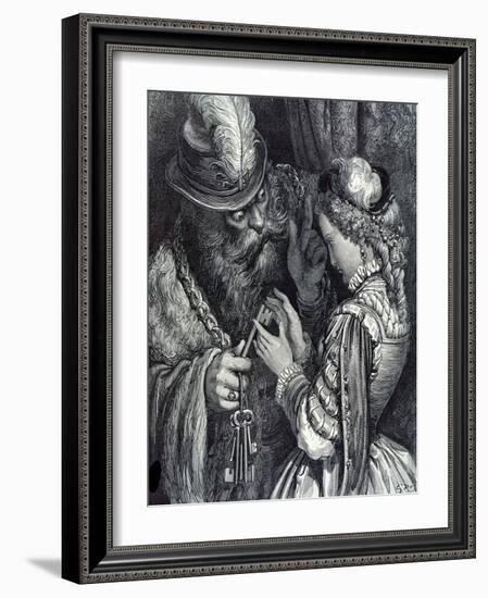 Illustration for 'Bluebeard' by Charles Perrault (1628-1703) 1893-Gustave Doré-Framed Giclee Print