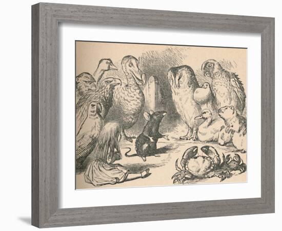 'Illustration for the chapter 'a Caucus-Race and a long tail'. Alice and various creatures, such as-John Tenniel-Framed Giclee Print