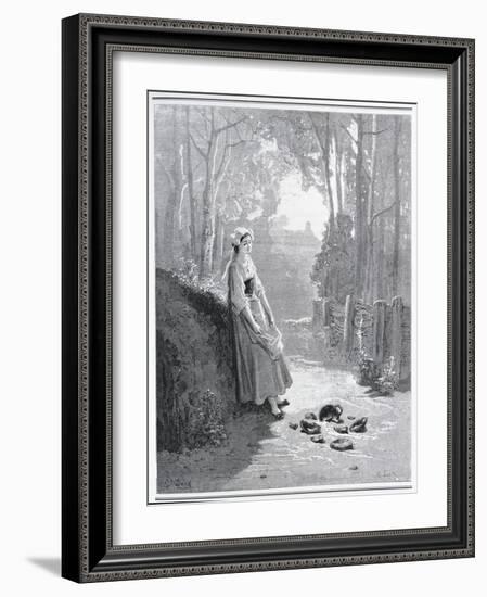 Illustration for the Milkmaid and the Milk Can, from 'Fables' by Jean De La Fontaine (1621-95)-Gustave Doré-Framed Giclee Print