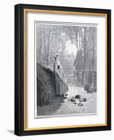 Illustration for the Milkmaid and the Milk Can, from 'Fables' by Jean De La Fontaine (1621-95)-Gustave Doré-Framed Giclee Print