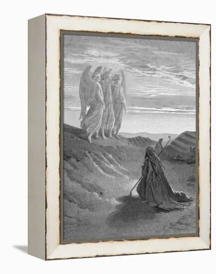 Illustration from Dore Bible of Old Testament Patriarch Abraham and the Three Angels-null-Framed Premier Image Canvas