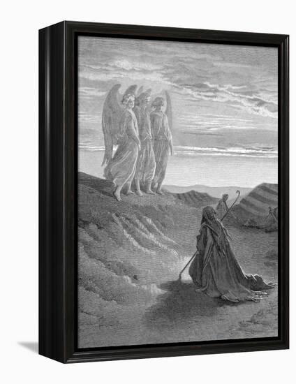 Illustration from Dore Bible of Old Testament Patriarch Abraham and the Three Angels-null-Framed Premier Image Canvas