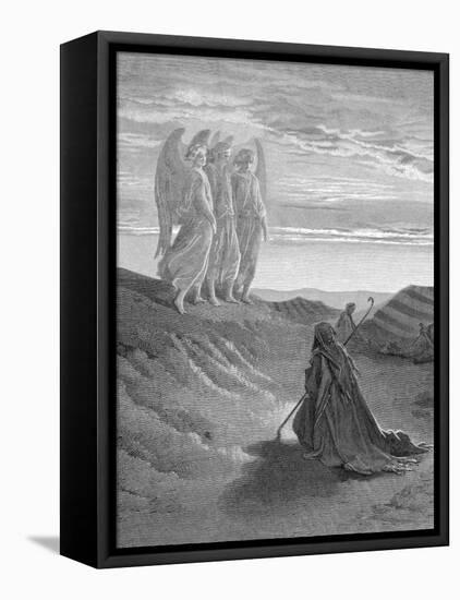 Illustration from Dore Bible of Old Testament Patriarch Abraham and the Three Angels-null-Framed Premier Image Canvas