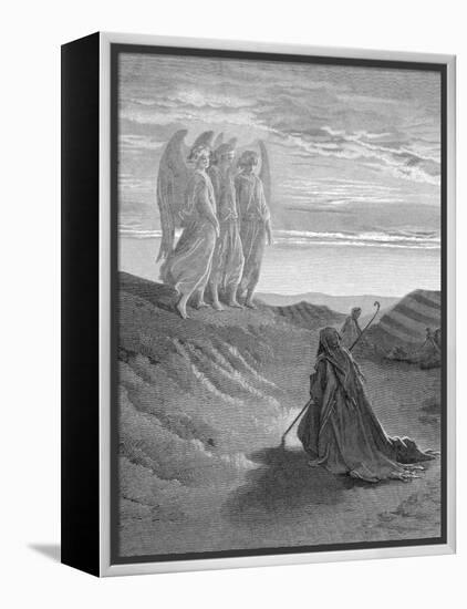 Illustration from Dore Bible of Old Testament Patriarch Abraham and the Three Angels-null-Framed Premier Image Canvas