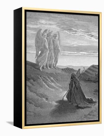 Illustration from Dore Bible of Old Testament Patriarch Abraham and the Three Angels-null-Framed Premier Image Canvas