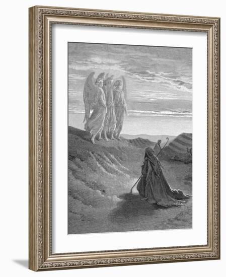 Illustration from Dore Bible of Old Testament Patriarch Abraham and the Three Angels-null-Framed Photographic Print