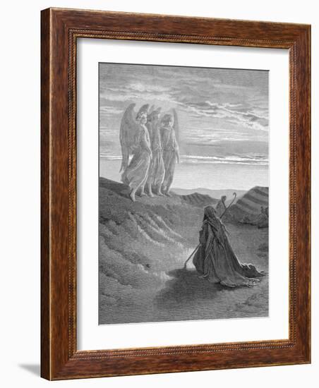 Illustration from Dore Bible of Old Testament Patriarch Abraham and the Three Angels-null-Framed Photographic Print