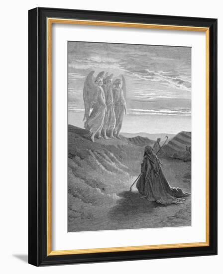 Illustration from Dore Bible of Old Testament Patriarch Abraham and the Three Angels-null-Framed Photographic Print