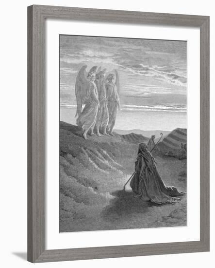 Illustration from Dore Bible of Old Testament Patriarch Abraham and the Three Angels-null-Framed Photographic Print